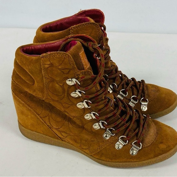 Coach Women's Brown Suede Wedge High Top Sneaker / Boot size 7.5 Women’s - Picture 5 of 5